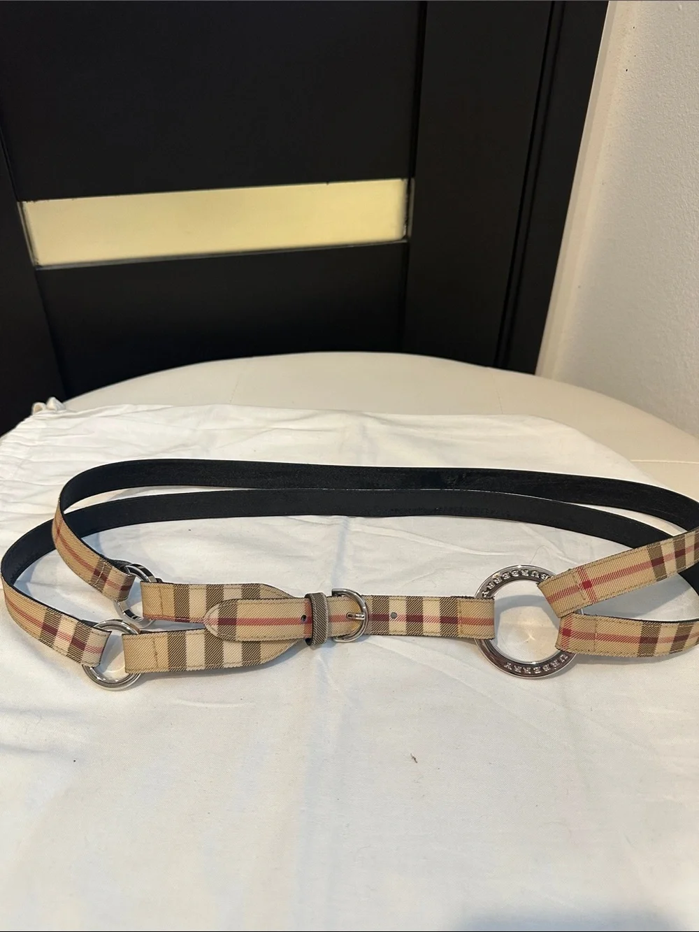 Burberry Vintage Nova Check Leather Harness Double Strap Belt